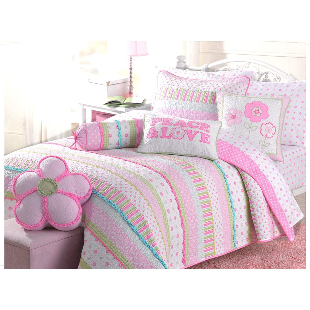 Pink/Green/Blue Reversible Quilt Set